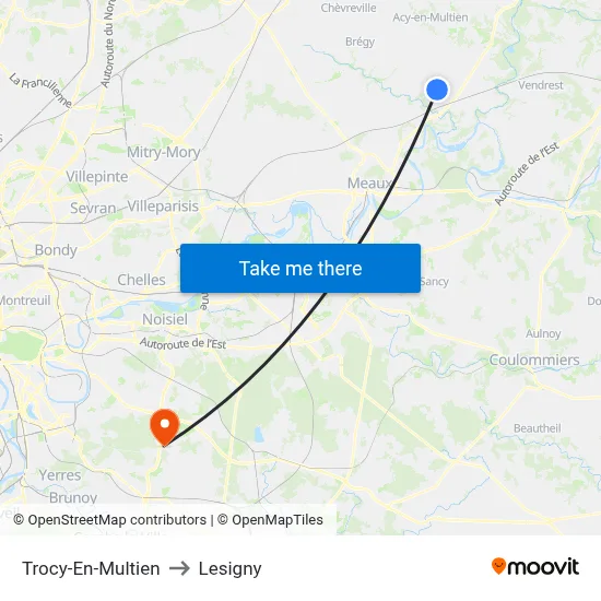 Trocy-En-Multien to Lesigny map