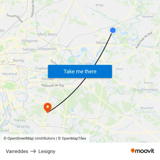 Varreddes to Lesigny map