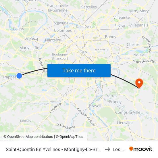 Saint-Quentin En Yvelines - Montigny-Le-Bretonneux to Lesigny map