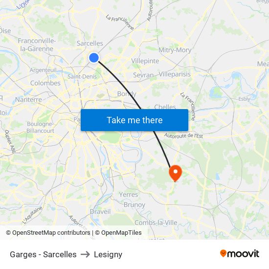 Garges - Sarcelles to Lesigny map