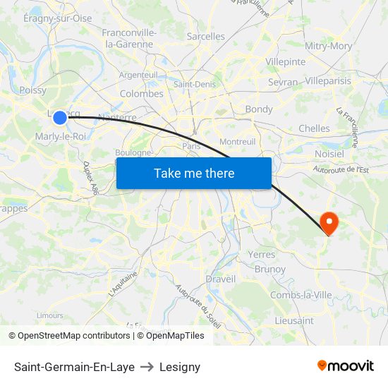 Saint-Germain-En-Laye to Lesigny map
