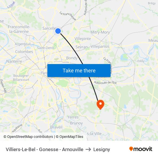 Villiers-Le-Bel - Gonesse - Arnouville to Lesigny map