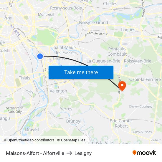 Maisons-Alfort - Alfortville to Lesigny map