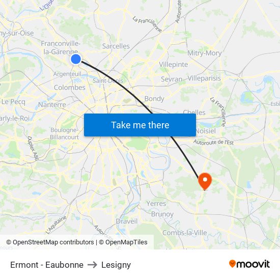 Ermont - Eaubonne to Lesigny map
