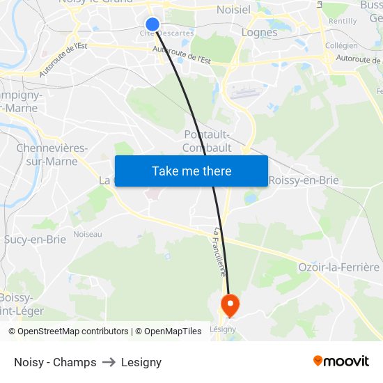 Noisy - Champs to Lesigny map