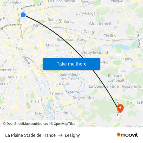 La Plaine Stade de France to Lesigny map