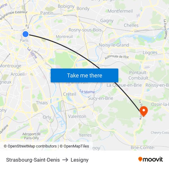 Strasbourg-Saint-Denis to Lesigny map