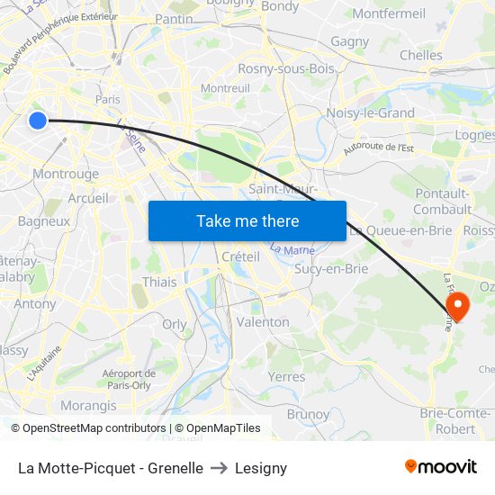 La Motte-Picquet - Grenelle to Lesigny map
