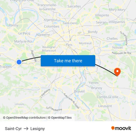 Saint-Cyr to Lesigny map