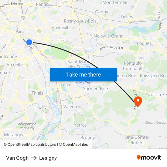 Van Gogh to Lesigny map