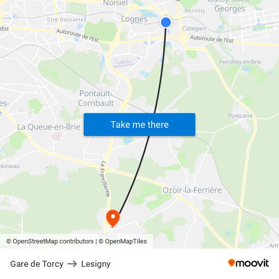 Gare de Torcy to Lesigny map