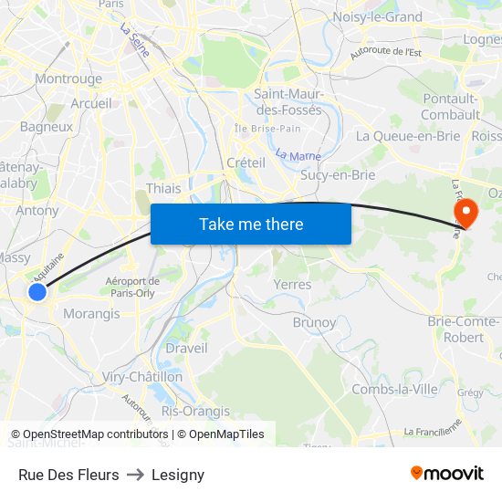 Rue Des Fleurs to Lesigny map