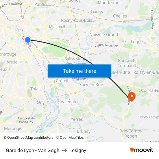 Gare de Lyon - Van Gogh to Lesigny map