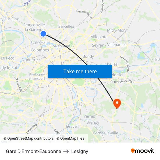 Gare D'Ermont-Eaubonne to Lesigny map