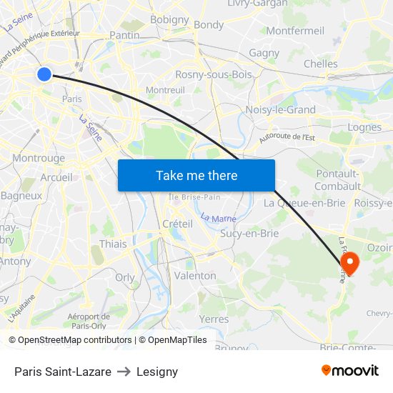 Paris Saint-Lazare to Lesigny map