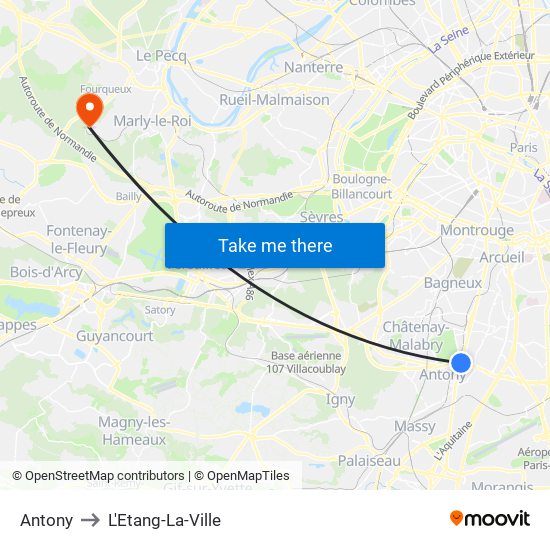 Antony to L'Etang-La-Ville map
