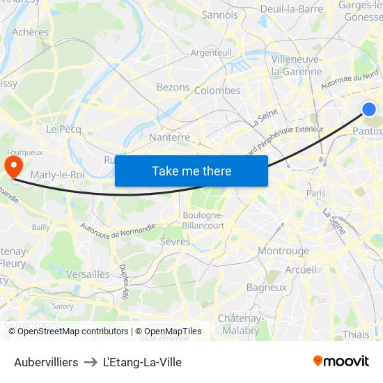 Aubervilliers to L'Etang-La-Ville map