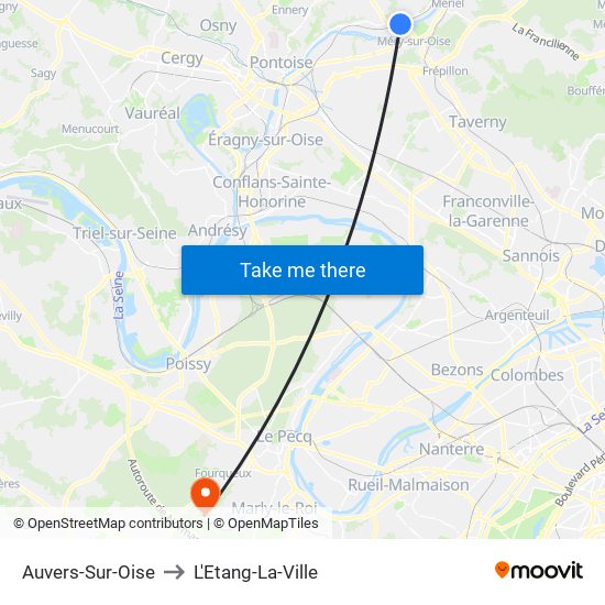 Auvers-Sur-Oise to L'Etang-La-Ville map