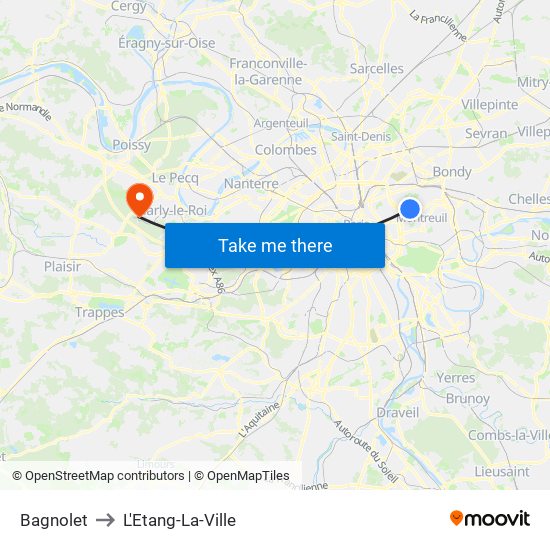 Bagnolet to L'Etang-La-Ville map