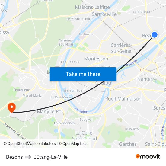 Bezons to L'Etang-La-Ville map