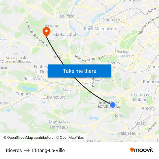 Bievres to L'Etang-La-Ville map