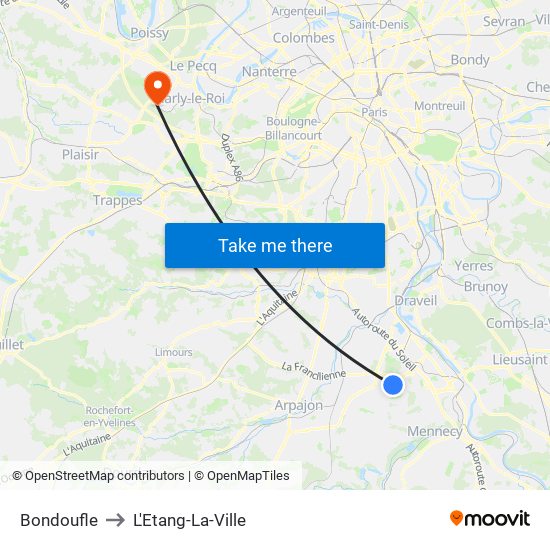 Bondoufle to L'Etang-La-Ville map
