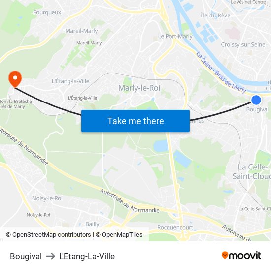 Bougival to L'Etang-La-Ville map