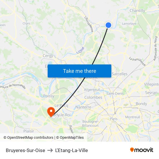 Bruyeres-Sur-Oise to L'Etang-La-Ville map