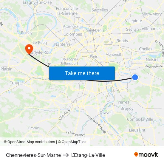 Chennevieres-Sur-Marne to L'Etang-La-Ville map