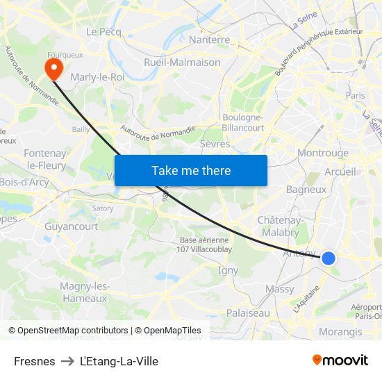 Fresnes to L'Etang-La-Ville map