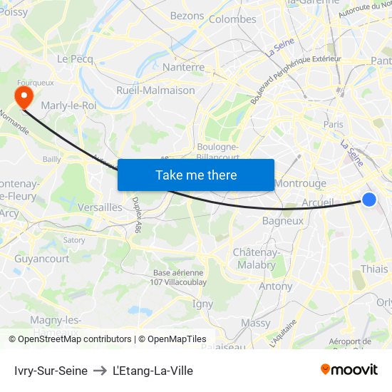 Ivry-Sur-Seine to L'Etang-La-Ville map