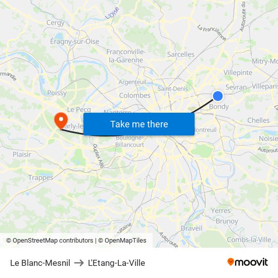 Le Blanc-Mesnil to L'Etang-La-Ville map