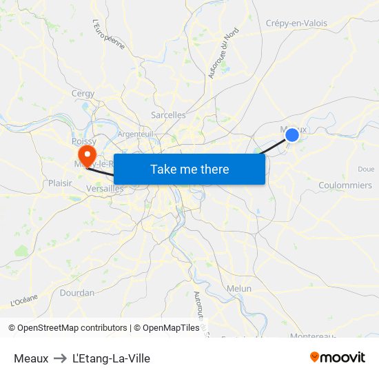 Meaux to L'Etang-La-Ville map