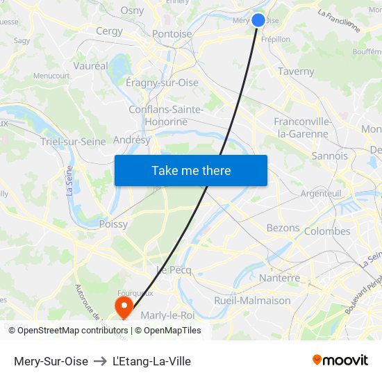 Mery-Sur-Oise to L'Etang-La-Ville map