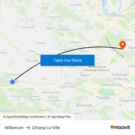 Millemont to L'Etang-La-Ville map