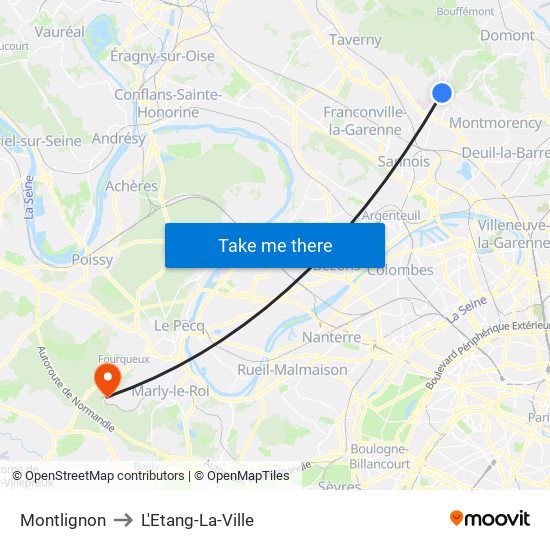 Montlignon to L'Etang-La-Ville map