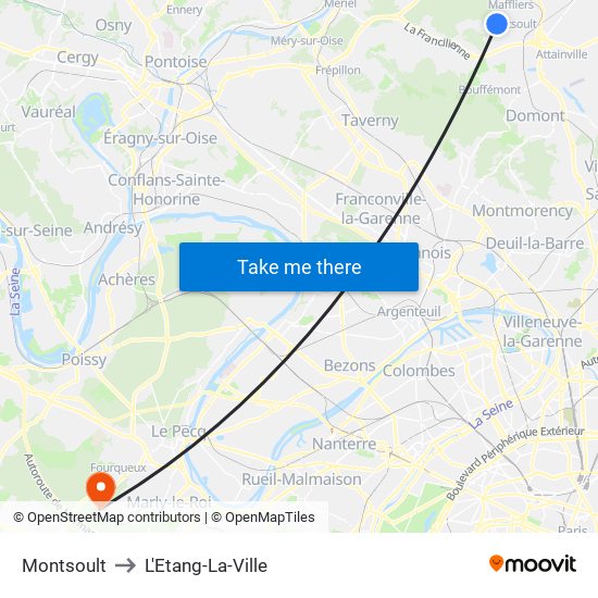 Montsoult to L'Etang-La-Ville map