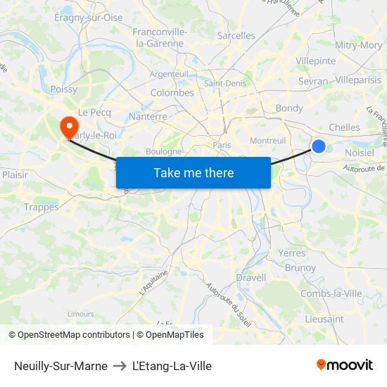 Neuilly-Sur-Marne to L'Etang-La-Ville map