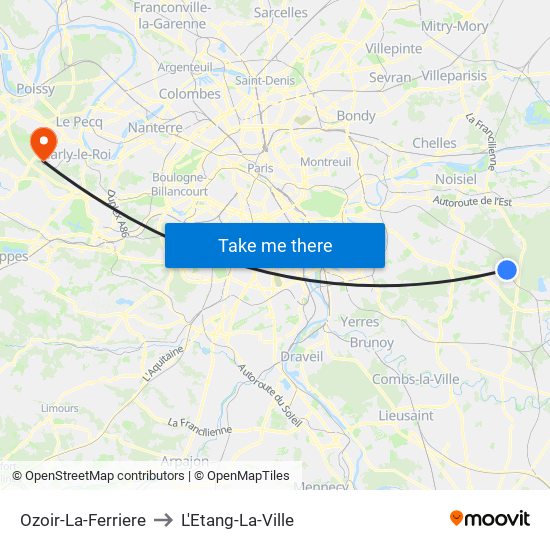 Ozoir-La-Ferriere to L'Etang-La-Ville map