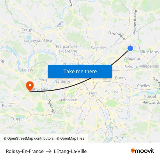 Roissy-En-France to L'Etang-La-Ville map
