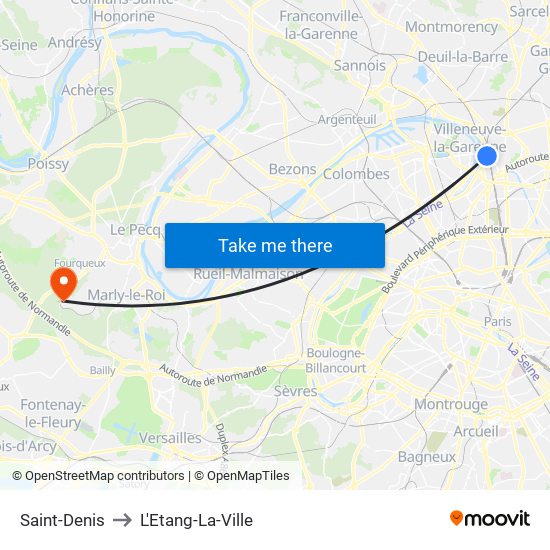 Saint-Denis to L'Etang-La-Ville map