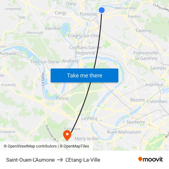 Saint-Ouen-L'Aumone to L'Etang-La-Ville map