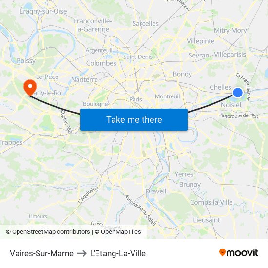 Vaires-Sur-Marne to L'Etang-La-Ville map