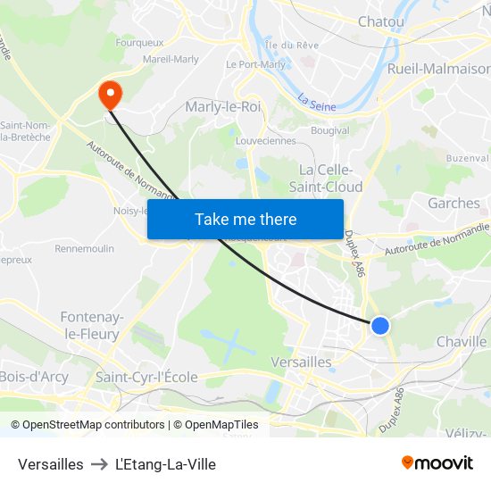 Versailles to L'Etang-La-Ville map