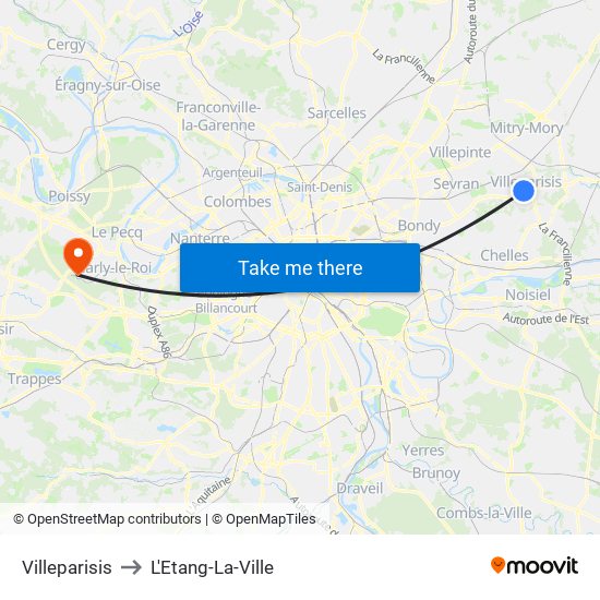 Villeparisis to L'Etang-La-Ville map