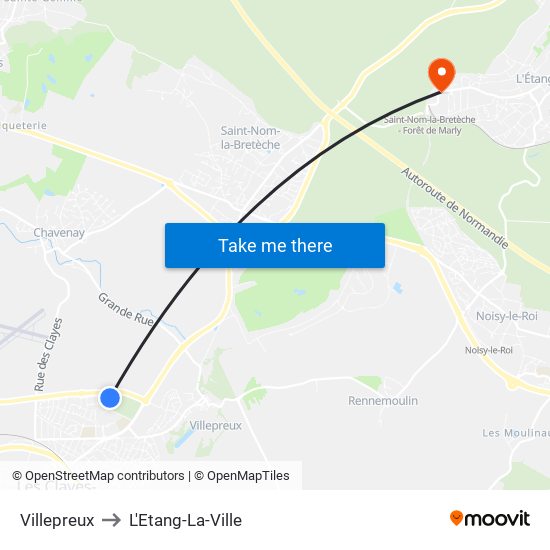 Villepreux to L'Etang-La-Ville map