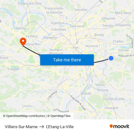 Villiers-Sur-Marne to L'Etang-La-Ville map