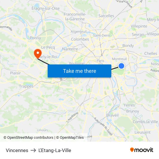 Vincennes to L'Etang-La-Ville map
