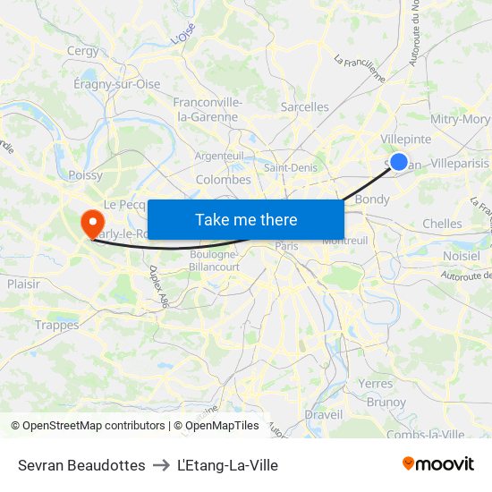 Sevran Beaudottes to L'Etang-La-Ville map