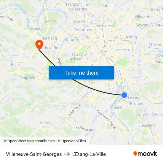 Villeneuve-Saint-Georges to L'Etang-La-Ville map